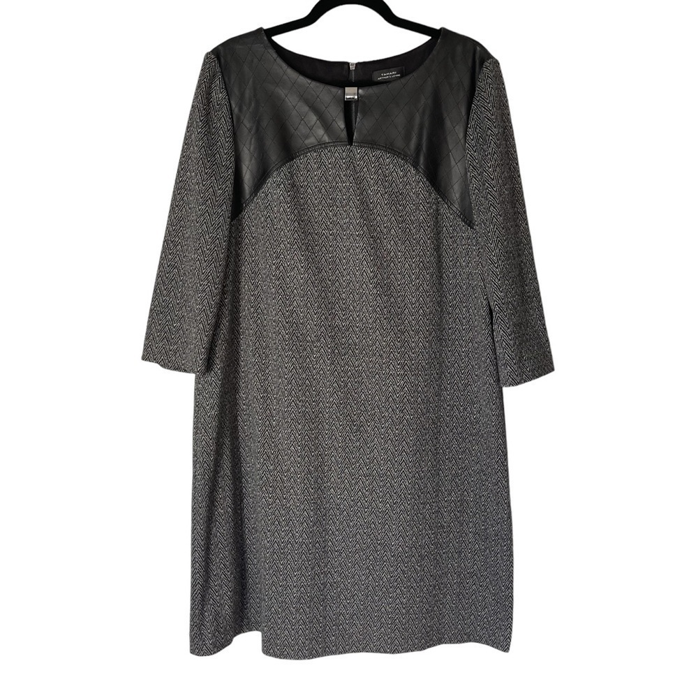 Tahari Arthur S. Levine Faux Leather Trim Dress
